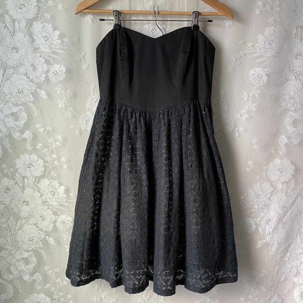 Moulinette Soeurs Anthropologie Black Strapless Lace Mini Dress 6